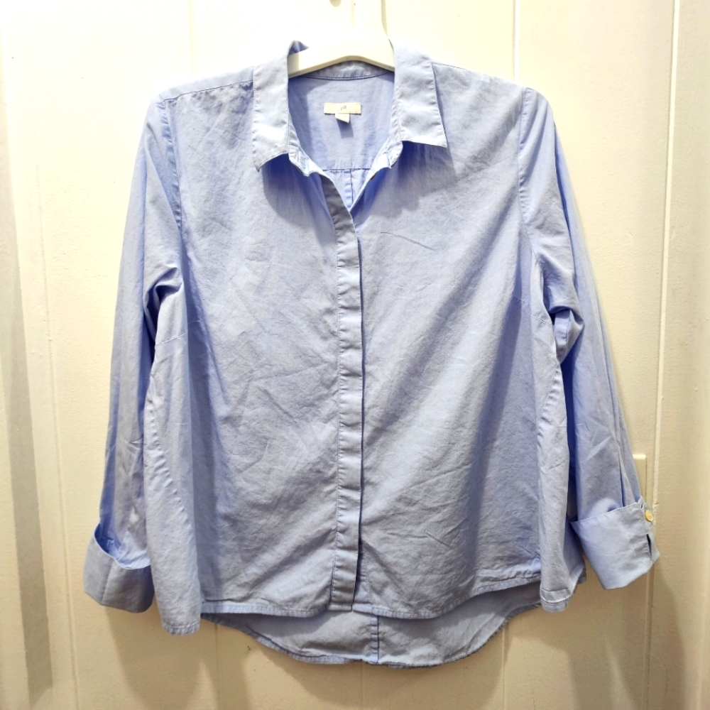 J. JILL Light Blue Cotton Button Down Long Sleeve Blouse Size L